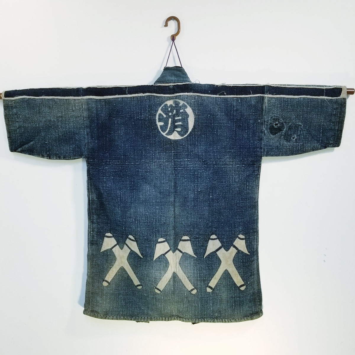 Taisho Era Rare Japanese Indigo Fireman's Tobikuchi Axe